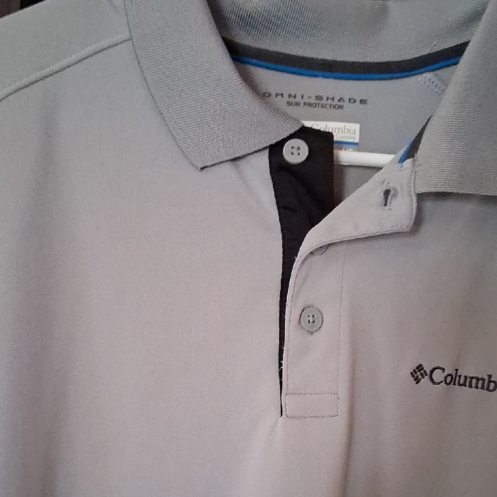 Columbia Light Gray Polo with Blue Trim - Picture 3 of 13